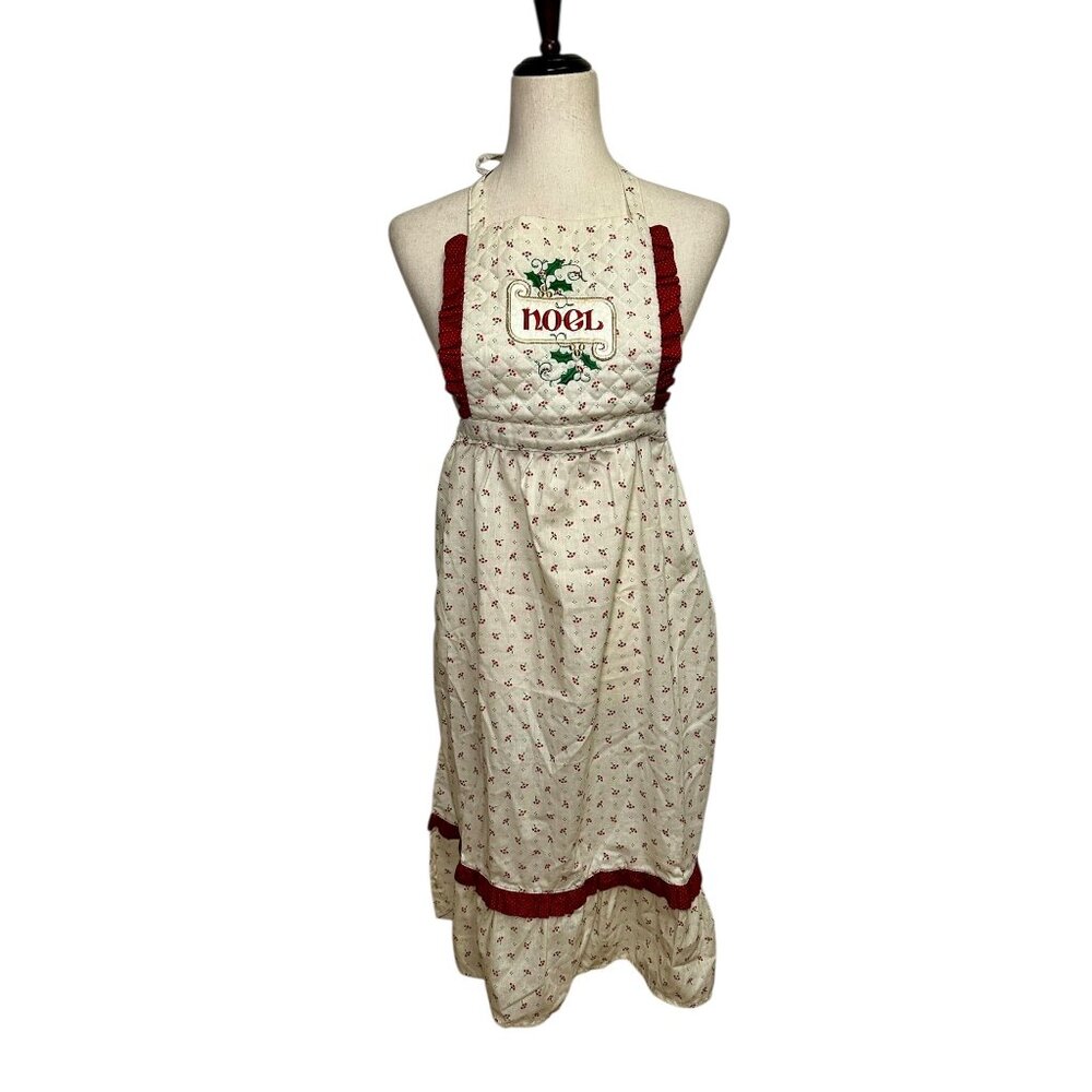 Vintage Noel Christmas Apron • Quilted Holly Embroidery • Gourmet Gallery • USA